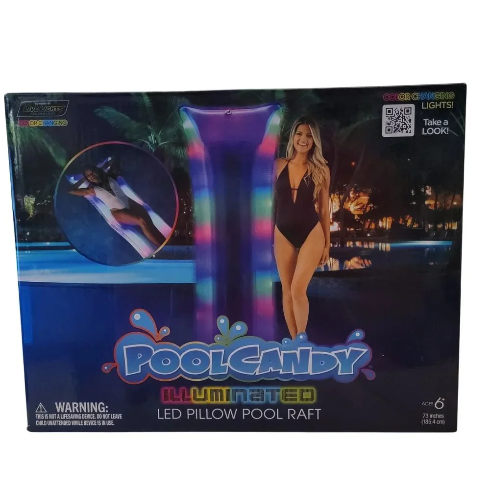 PoolCandy Illuminated LED Pillow Pool Raft – Color-Changing Lights! – NEW in Box - Picture 1 of 3